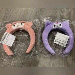 NWT My Melody & Kuromi Plush Headband Set | Skincare Spa Makeup Hair Accessories